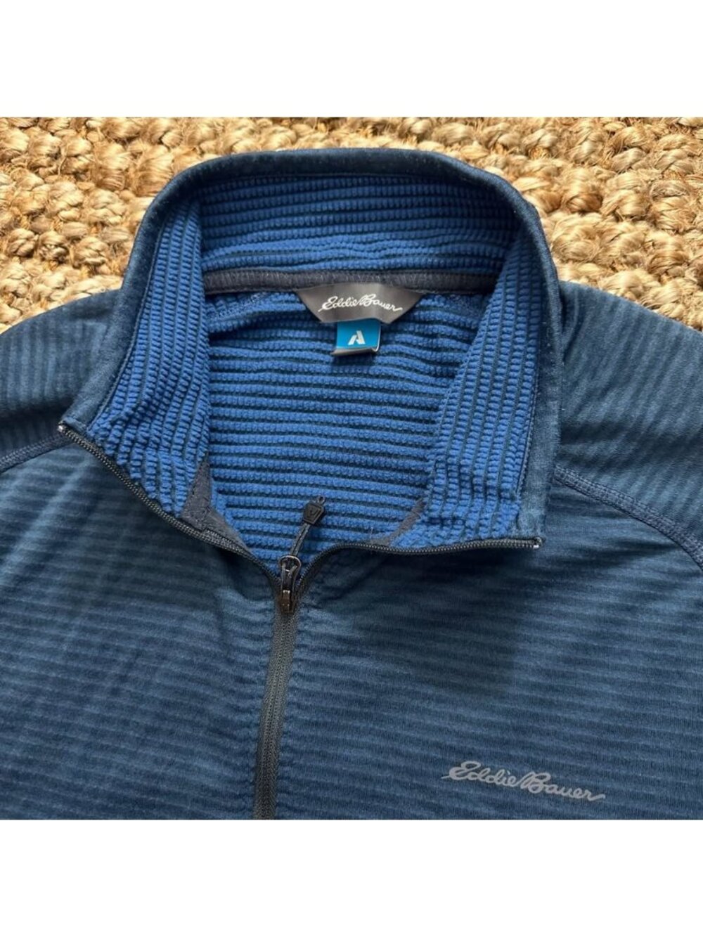Eddie Bauer First Ascent Quarter Zip Pullover Fleece Mens Blue Grid Textured Med